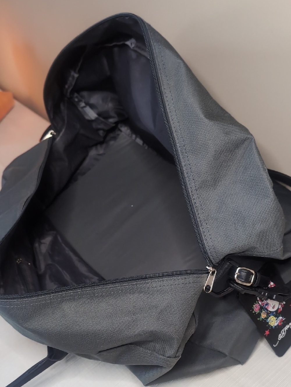 Y2K Ed Hardy Gray Duffel Bag with Bulldog Graphic by Christian Audigier - Picture 7 of 7